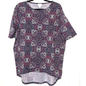 LULAROE Irma - Purple, Pink, Aqua & Blue Geometric Floral Pattern - Size X-Small